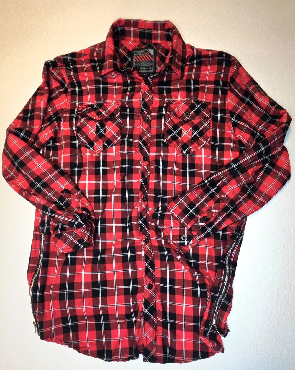 Bleecker & Mercer Red,Black, White Plaid Flannel Shirt - XL